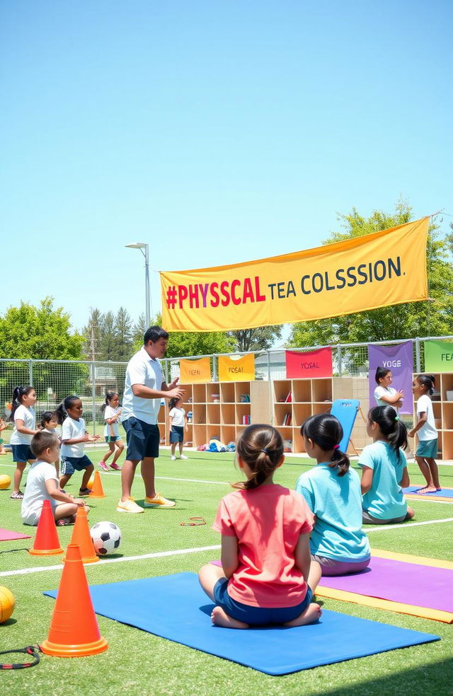 An engaging classroom scene depicting various physical education teaching methods in action