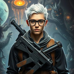 A full body frontal portrait of a young man in a Dungeons & Dragons style
