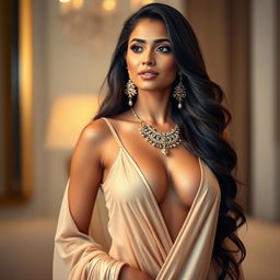 A glamorous Indian woman, tall and statuesque, showcasing her exquisite beauty