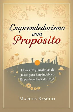 A book cover design titled 'Empreendedorismo com Propósito: Lições das Parábolas de Jesus para o Empreendedor de Hoje' by Marcos Basílio