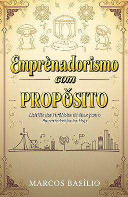 A book cover design titled 'Empreendedorismo com Propósito: Lições das Parábolas de Jesus para o Empreendedor de Hoje' by Marcos Basílio