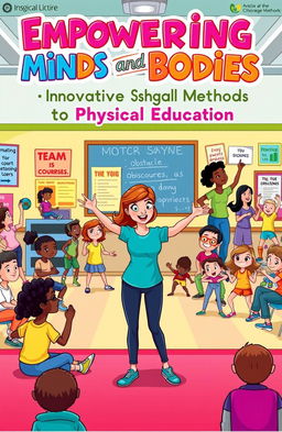 A vibrant and engaging cartoon-style illustration depicting various innovative teaching methods in physical education