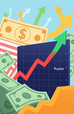 A stylized chart depicting the Rupiah currency projected to strengthen slightly, set against the backdrop of trembling U