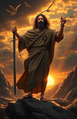 A powerful artistic representation of Gideão, the biblical figure, symbolizing strength through weakness