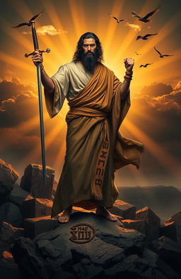 A powerful artistic representation of Gideão, the biblical figure, symbolizing strength through weakness