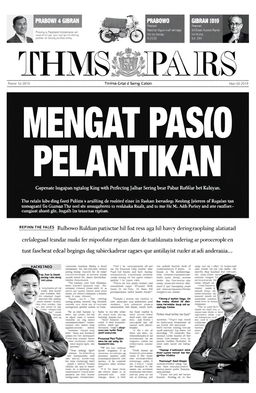 A newspaper front page design featuring a bold headline in large fonts reading "Rupiah Menguat Pasca Pelantikan"