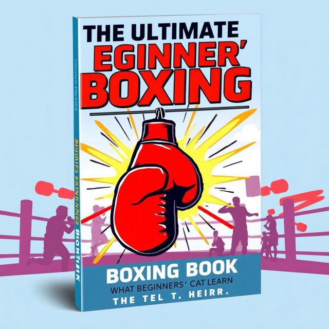 A visually appealing cover design for 'The Ultimate Beginner's Boxing Book', featuring bold and dynamic graphics related to boxing