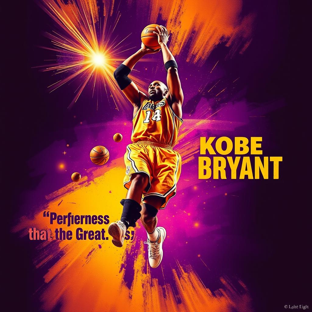 A striking and dynamic poster featuring Kobe Bryant in an iconic pose, capturing his competitive spirit and legendary status in basketball