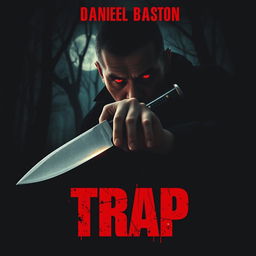 A chilling horror movie poster for 'Trap', featuring the terrifying villain Daniel Baston