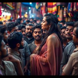 A sensual and captivating scene of a beautiful Arab woman wearing a transparent saree, exuding elegance and allure
