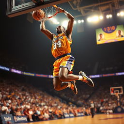 A stunning action shot of Kobe Bryant in his iconic number 8 jersey, soaring through the air for a powerful dunk