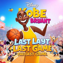 A playful and whimsical poster for a fictional Disney movie titled 'Kobe Bryant: The Last Game'
