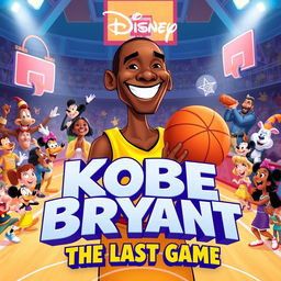 A playful and whimsical poster for a fictional Disney movie titled 'Kobe Bryant: The Last Game'
