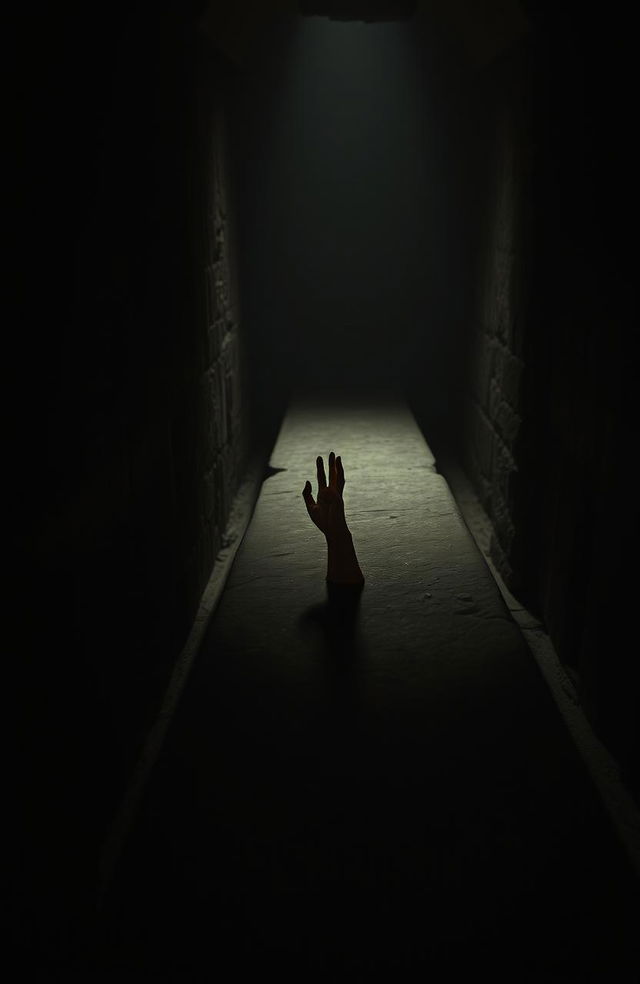 A long stone crypt situated in a dimly lit room