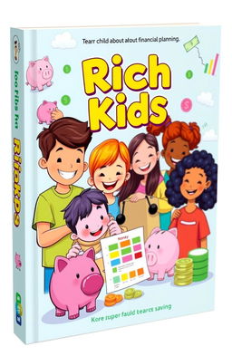A captivating book cover for 'Rich Kids', aimed at teaching children about financial planning