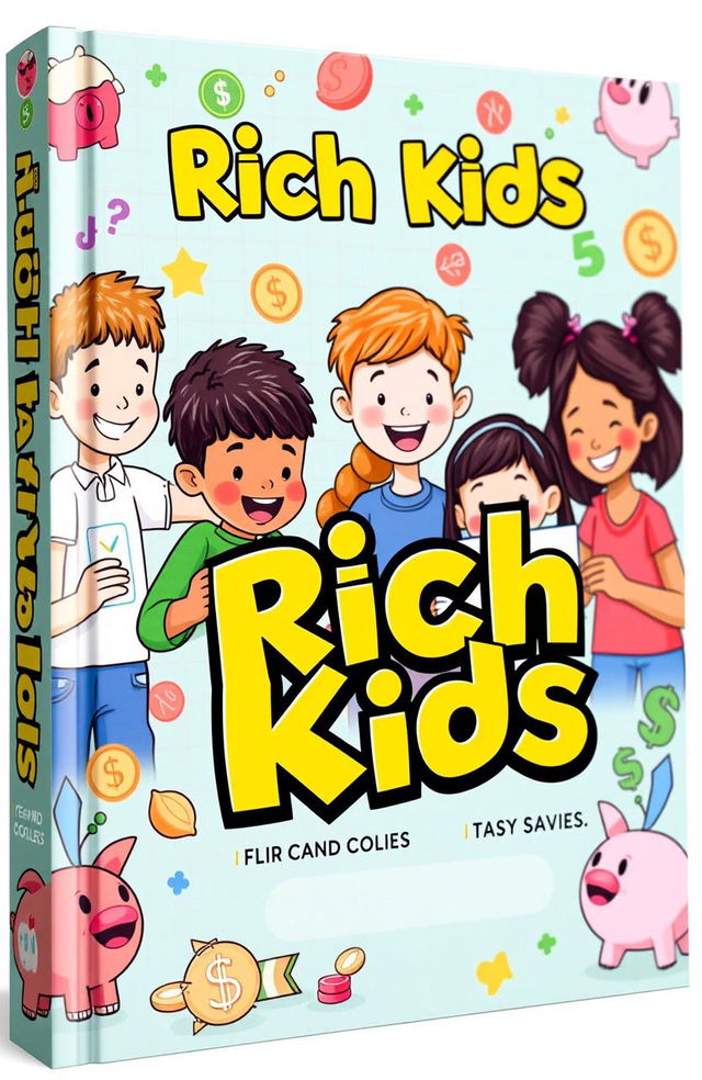 A captivating book cover for 'Rich Kids', aimed at teaching children about financial planning