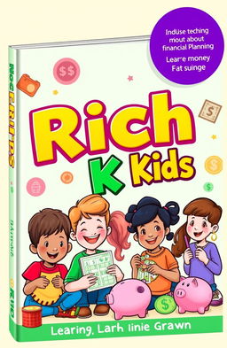 A captivating book cover for 'Rich Kids', aimed at teaching children about financial planning