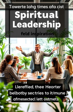 An inspirational scene illustrating spiritual leadership in a workplace setting, highlighting the impact of spiritual guidance on employee performance
