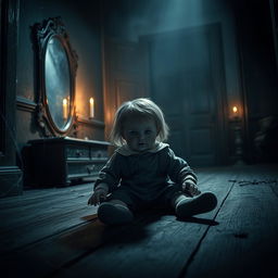 A chilling scene from a horror movie titled 'Horrific Housing', featuring the main horror character, a doll named Jackson