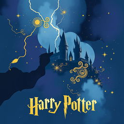 An abstract poster inspired by the Harry Potter universe, featuring subtle visual elements that hint at the magical theme without explicitly showing any characters or titles
