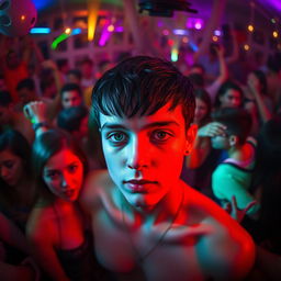 A lively house party scene filled with a multitude of people enjoying themselves in an energetic atmosphere