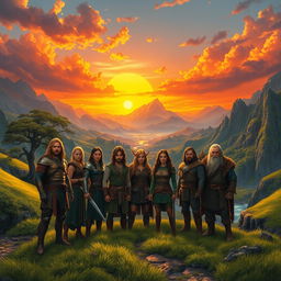 A fantasy scene inspired by 'The Lord of the Rings', featuring a majestic landscape of Middle-earth