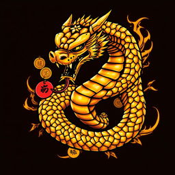 An edgy tattoo design featuring a fierce-looking golden snake, rendered with sharp details and an intimidating expression