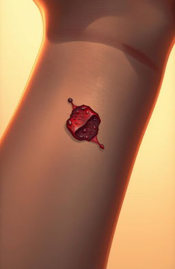 A detailed and realistic illustration of a prominent scar on a person's forearm, capturing the texture and color variations of the scar tissue
