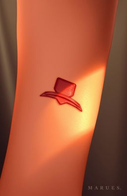 A detailed and realistic illustration of a prominent scar on a person's forearm, capturing the texture and color variations of the scar tissue