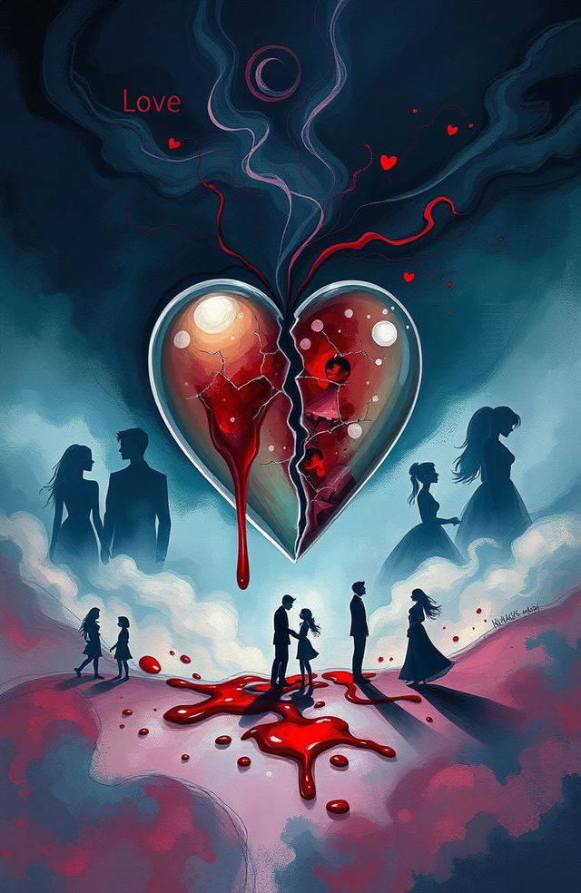 A surreal and emotional illustration representing the phrase 'Love hurts'