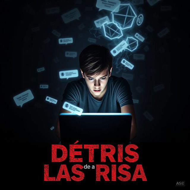 A dramatic and poignant movie poster for a film titled "DETRÁS DE LAS RISAS" showcasing the theme of cyberbullying