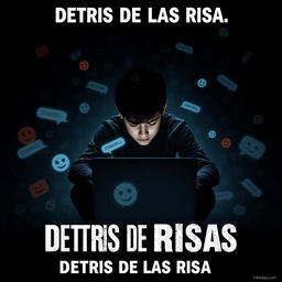 A dramatic and poignant movie poster for a film titled "DETRÁS DE LAS RISAS" showcasing the theme of cyberbullying