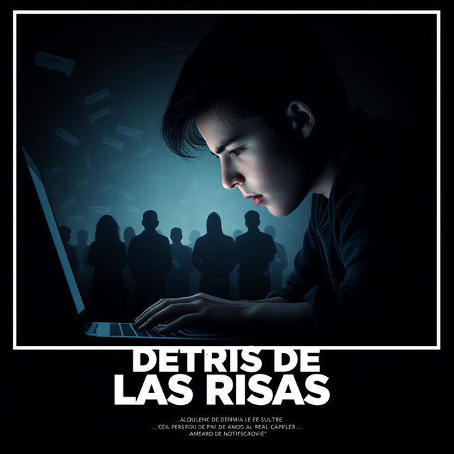 A gripping movie poster for a film titled "DETRÁS DE LAS RISAS" that explores the theme of cyberbullying