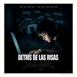 A gripping movie poster for a film titled "DETRÁS DE LAS RISAS" that explores the theme of cyberbullying