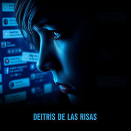 An impactful movie poster for the film titled "DETRÁS DE LAS RISAS" which addresses the serious issue of cyberbullying