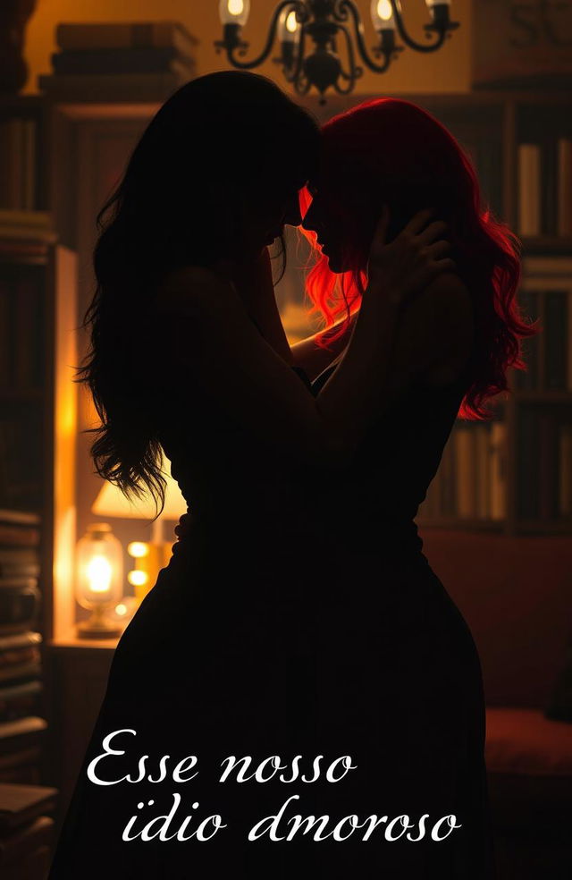 A romantic scene between two women, one with dark hair and the other with bright red hair, who embody a passionate yet tumultuous relationship