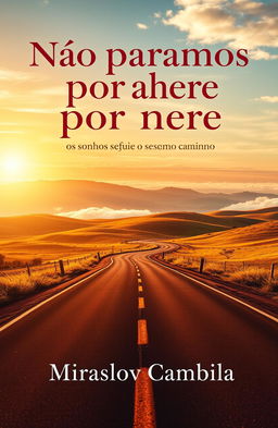 A captivating book cover for a fictional book titled "Não paramos por aqui" with the subtitle "os sonhos devem seguir o mesmo caminho"