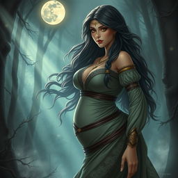 A captivating depiction of Wewe Gombel, a mythical figure from Central Asia, characterized as a beautiful and alluring woman with a voluptuous figure