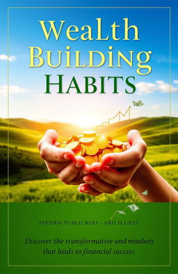 A visually engaging book cover for 'Wealth Building Habits', featuring golden coins being nurtured by hands in a warm sunlight