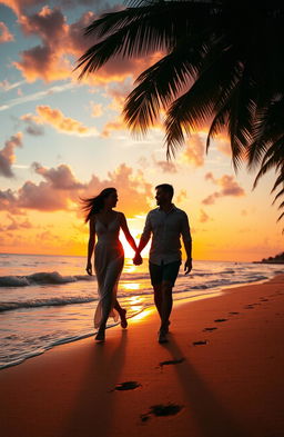 A serene sunset over a tranquil beach, with soft waves lapping at the shore, vibrant orange and pink hues reflecting off the water