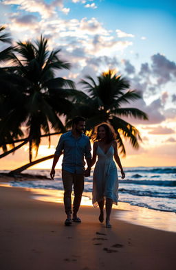 A serene sunset over a tranquil beach, with soft waves lapping at the shore, vibrant orange and pink hues reflecting off the water