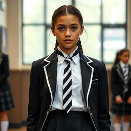 An ultra-realistic portrait of a European schoolgirl dressed in a perfectly fitted school uniform