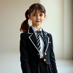 An ultra-realistic portrait of a European schoolgirl in a perfectly fitted school uniform