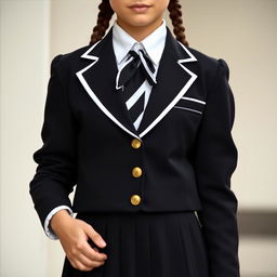 An ultra-realistic portrait of a European schoolgirl in a perfectly fitted school uniform
