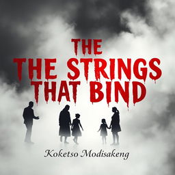 A powerful and evocative image titled 'The Strings That Bind', featuring silhouetted figures of broken families set against a misty background