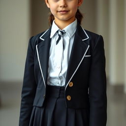 An ultra-realistic portrait of a European schoolgirl wearing a meticulously tailored school uniform