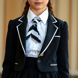 An ultra-realistic portrait of a European schoolgirl wearing a meticulously tailored school uniform