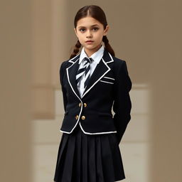 An ultra-realistic portrait of a European schoolgirl wearing a meticulously tailored school uniform