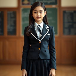 An ultra-realistic portrait of a European schoolgirl clad in a perfectly fitted school uniform