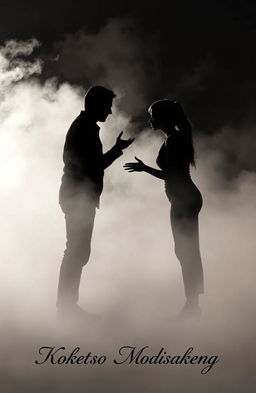 A dramatic scene depicting a silhouette couple engaged in a heated argument, set against a misty background that conveys a sense of emotional turmoil